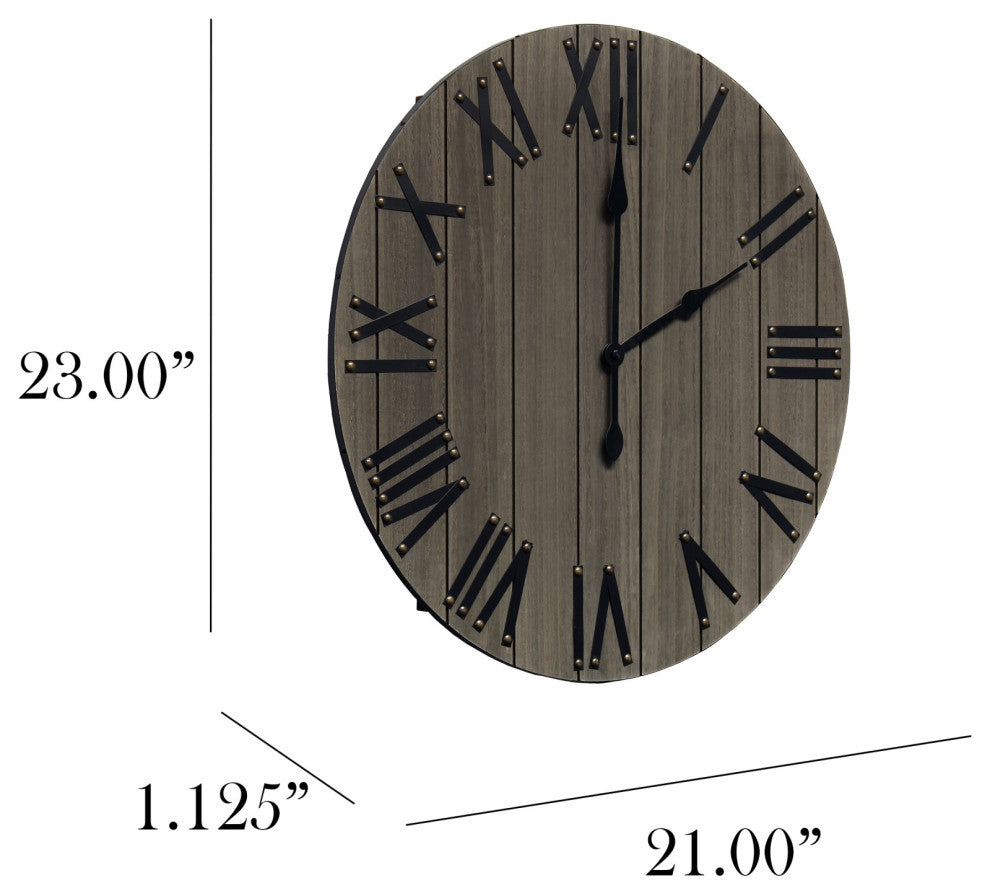 Handsome 21" Rustic Farmhouse Wood Wall Clock, Rustic Gray