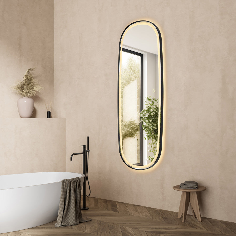 Cellini Rectangular Bathroom/Dressing LED Lighted Wall Mirror, Matte Black, 26"