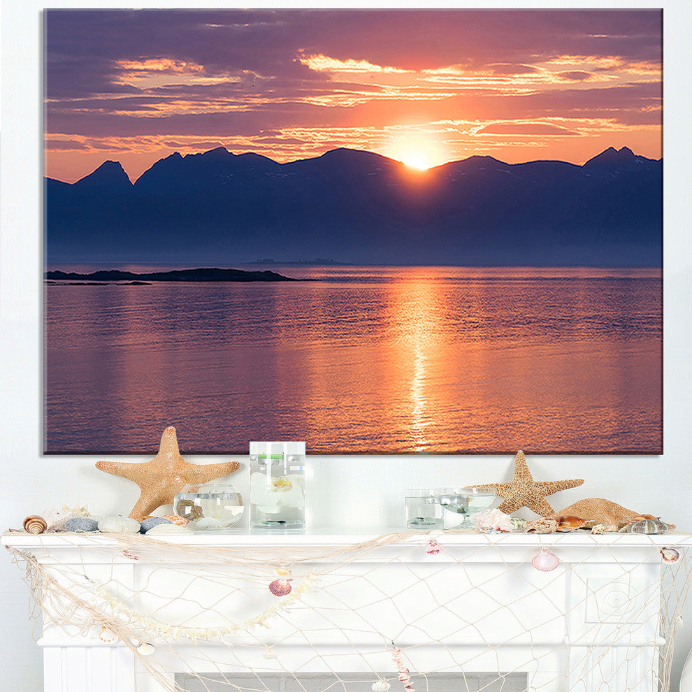 "Norwegian Seashore At Sunset" Modern Seascape Canvas Artwork, 40"x20"