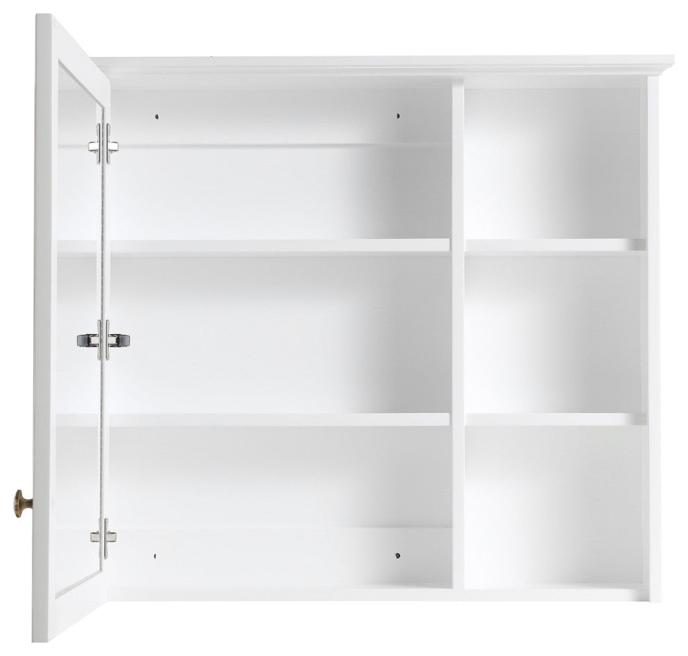 Solid Wood Bathroom Medicine Cabinet With Silver Coated Mirror, White, 34"x30"