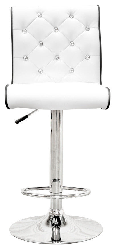 Modern Swivel Bar Stool With Crystals and "Tufted" Look, Set of 2, White