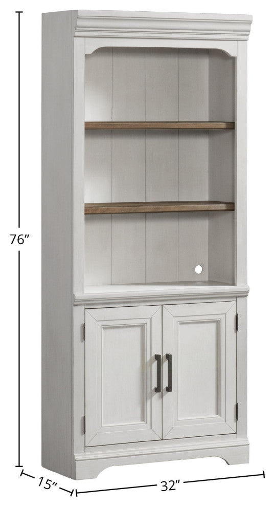 Drake 76" Tall Bunching Bookcase With Door, Rustic White and French Oak