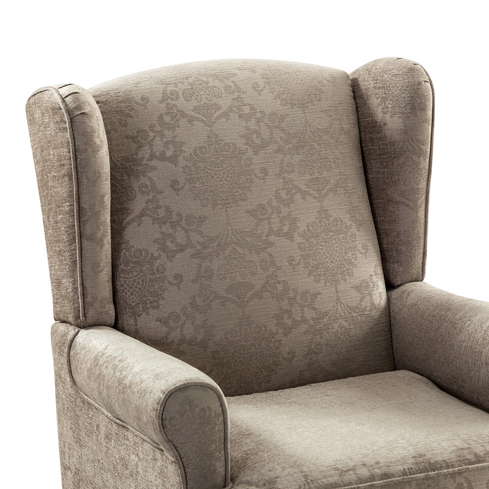 Floral Wingback Armchair with Turned Legs, Brocade