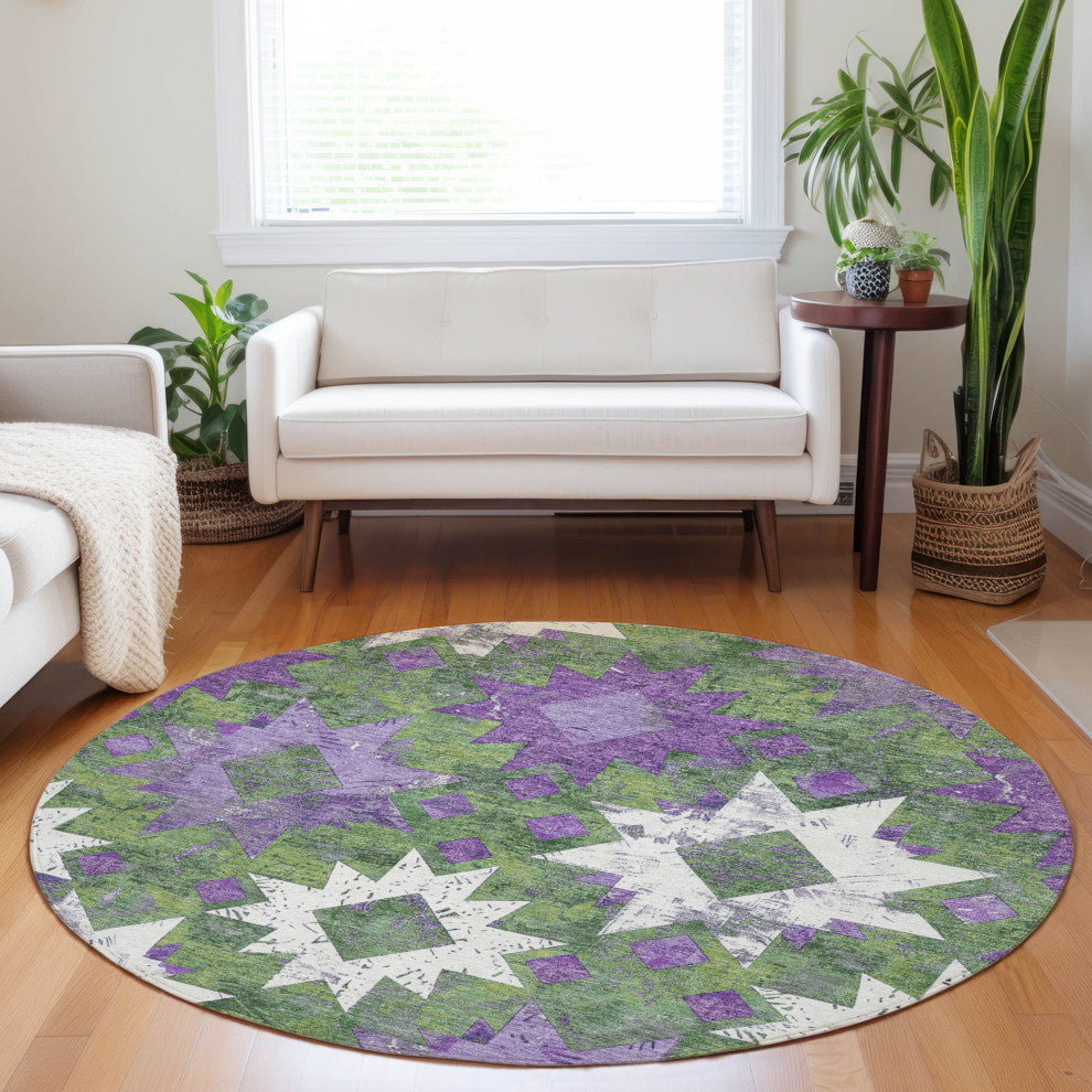 Machine Washable Indoor/Outdoor Chantille ACN1879 Green 8' x 8' Round Rug