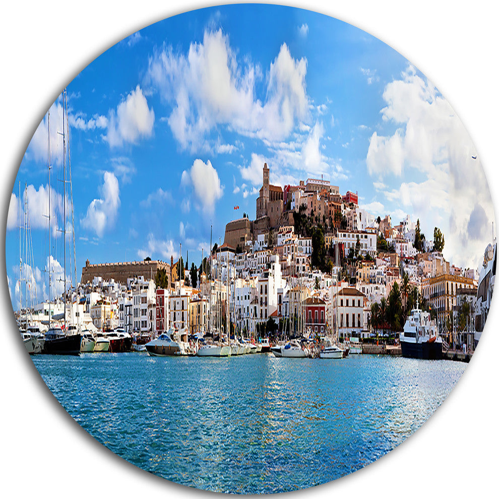 Panorama Of Ibiza Spain, Cityscape Photo Round Wall Art, 11"