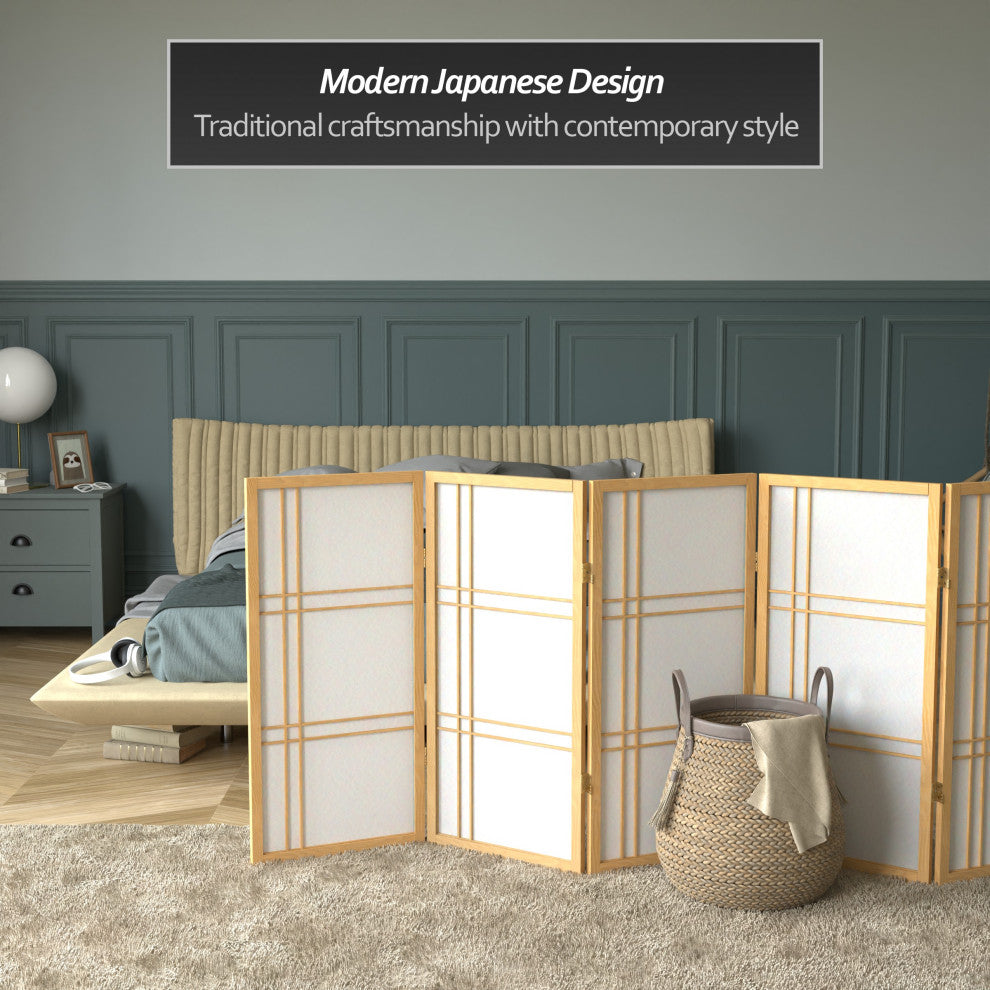 3' Tall Double Cross Shoji Screen, Natural, 6 Panels