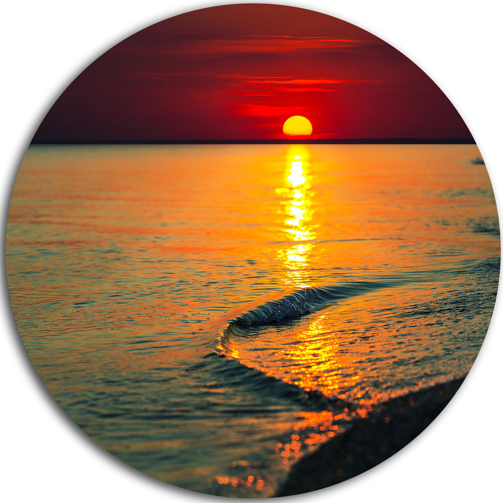 Setting Sun Giving Color To Waters, Beach Large Disc Metal Artwork, 36"