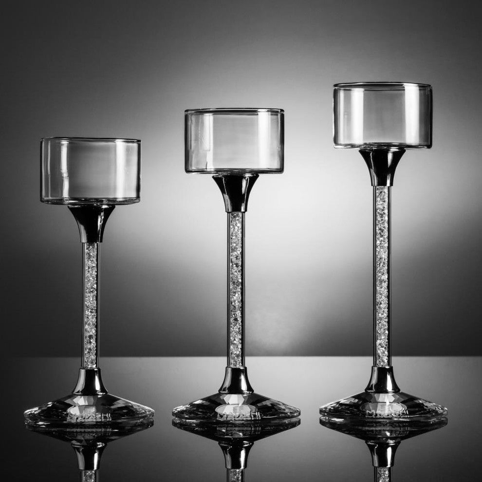 Elegant Crystal Tea Light Candlesticks With Crystal Filled Stems