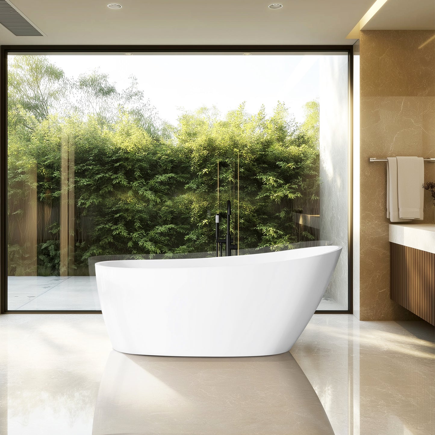 Lahore Freestanding Acrylic Soaking Bathtub, White, 59.1"l X 29.1"w