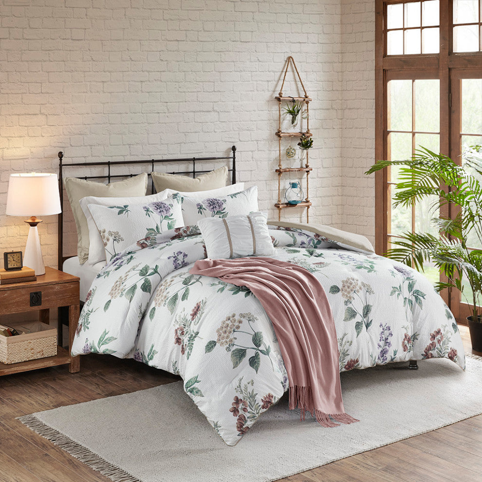 Madison Park Zennia 7 Piece Printed Seersucker Comforter Set With Throw Blanket