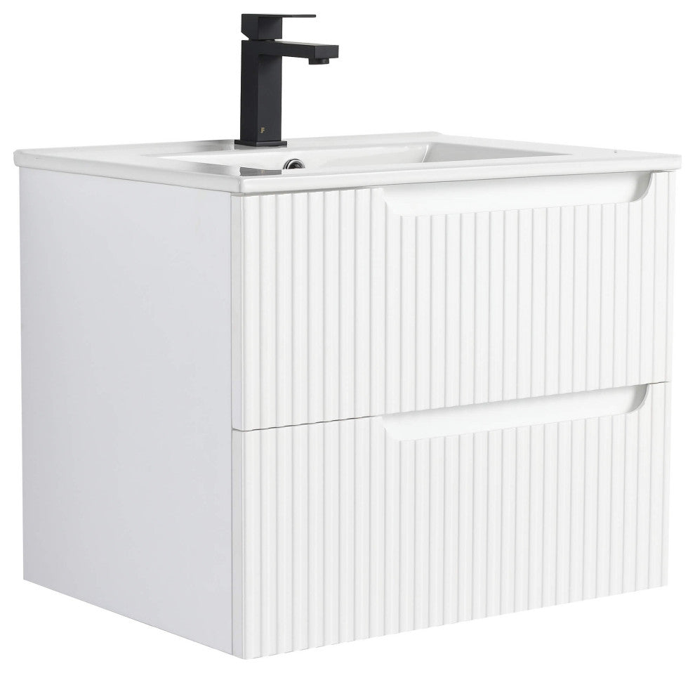Citiscape Bath Vanity, Textured Drawer Fronts Sink Included, White, 24"