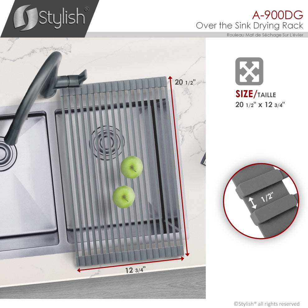 Stylish 20" Over The Sink Roll-Up Dish Drying Rack, Dark Gray