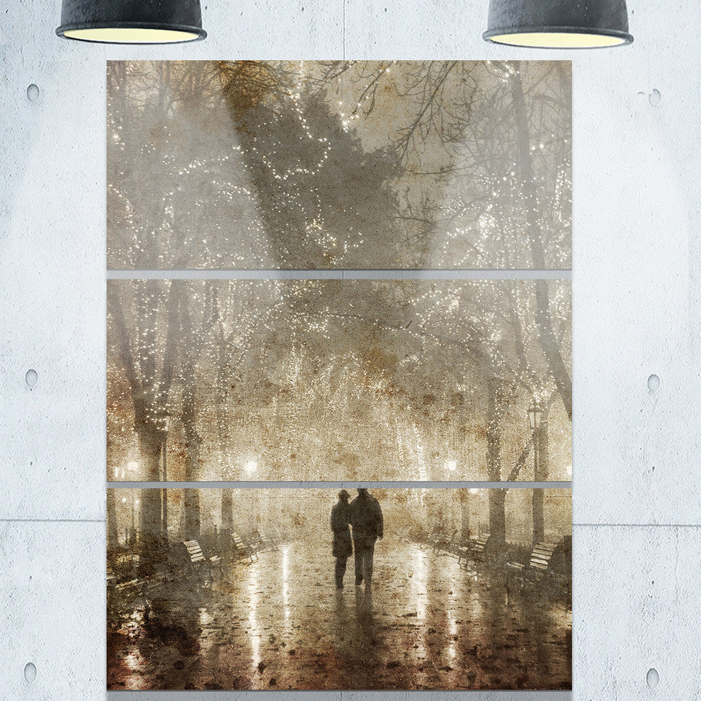 "Couple Walking in Night Lights" Photo Metal Wall Art, 3 Panels, 28"x36"