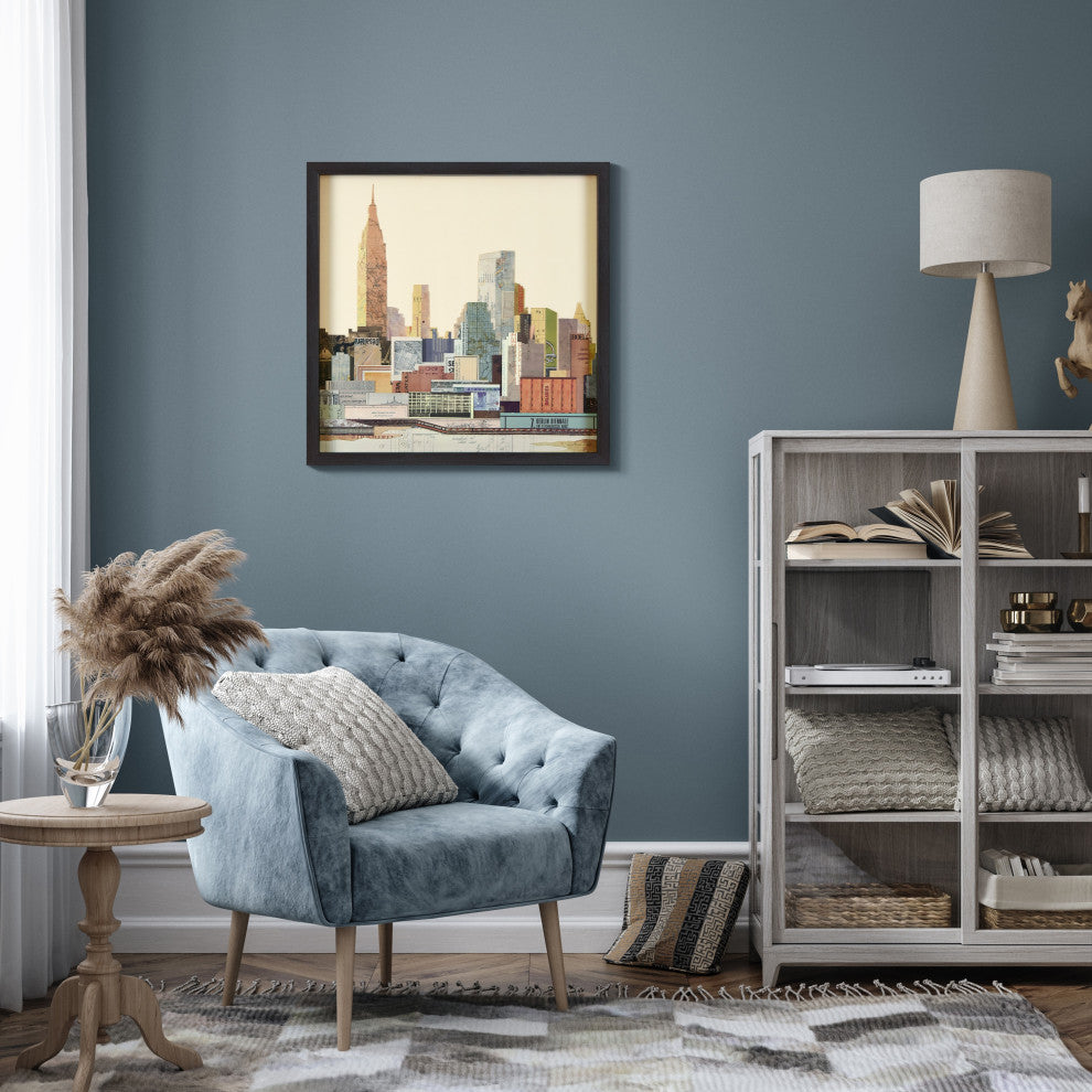 "New York Skyline ABC" Dimensional Collage Wall Art Framed Under Glass