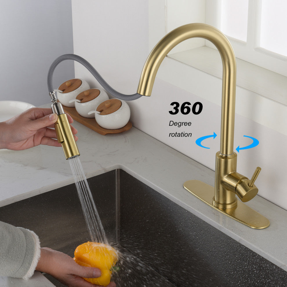 Wellfor Touch Kitchen Sink Faucet With Pull Down Sprayer, Single-Handle, Brushed Gold