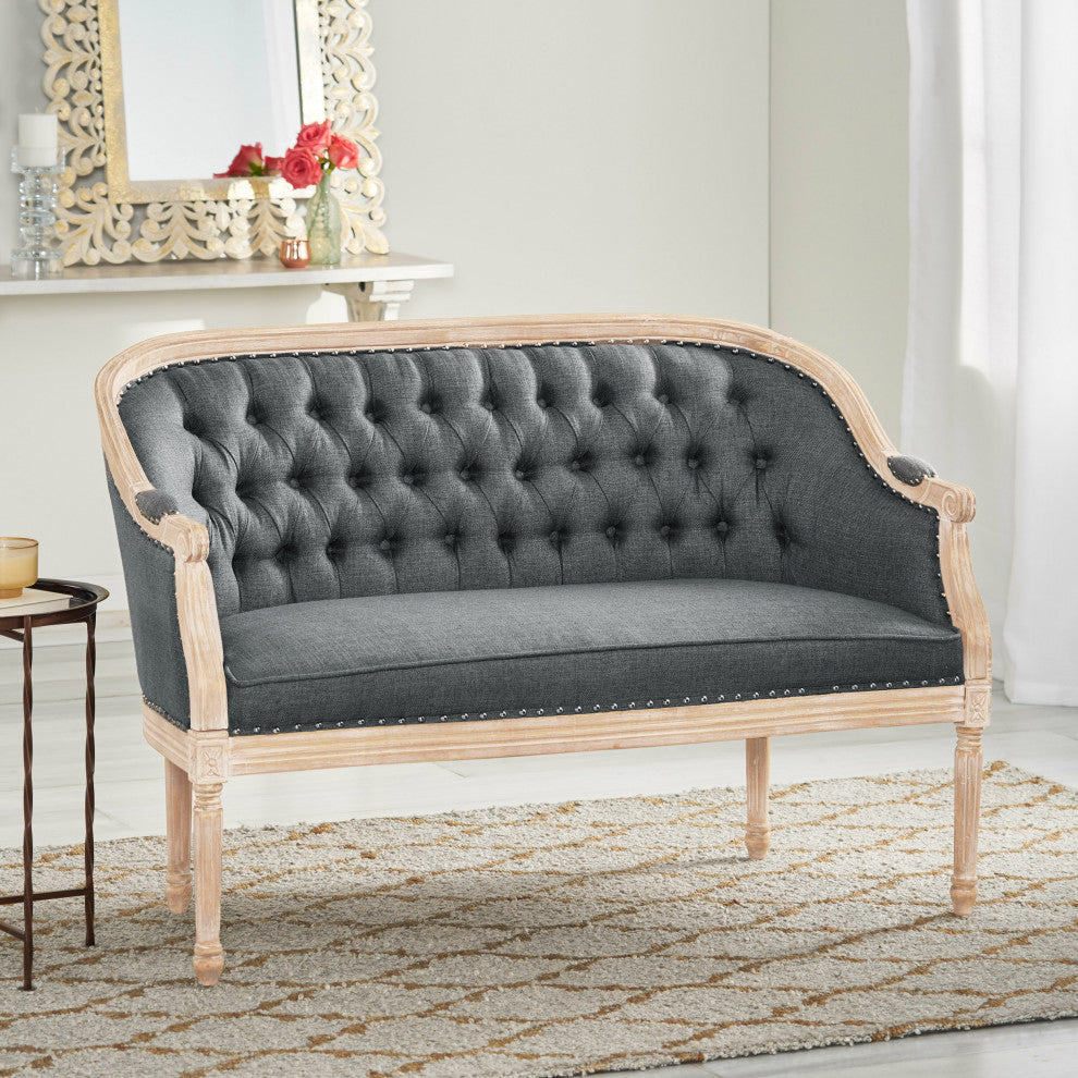 GDF Studio Megan Classical Tufted Loveseat, Dark Gray, Fabric