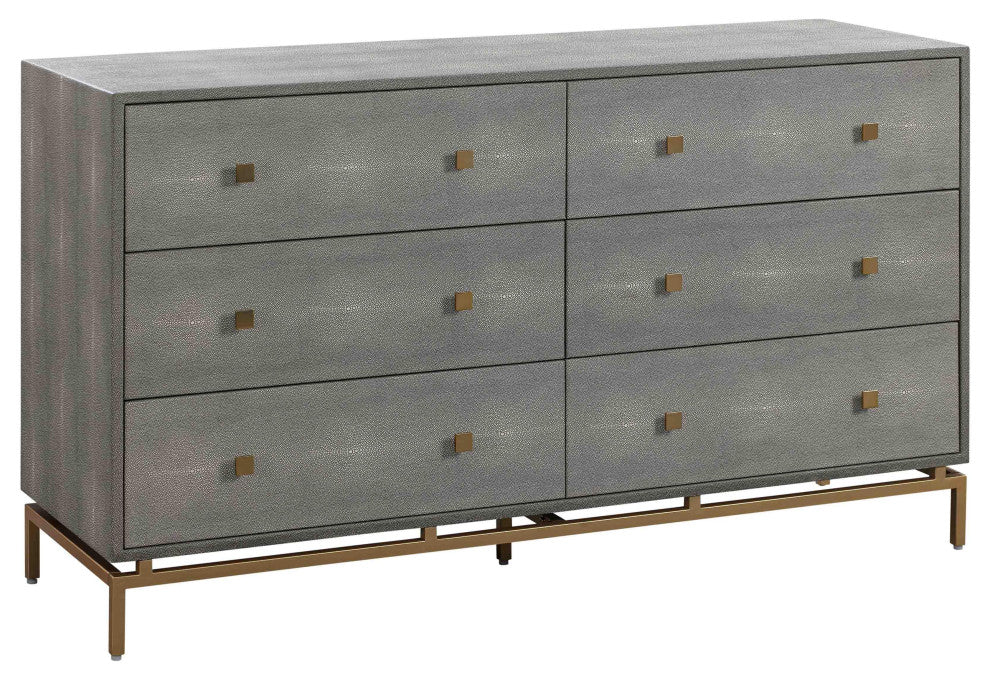 Pesce Shagreen 6 Drawer Dresser, Modern Grey Luxe Glam Buffet