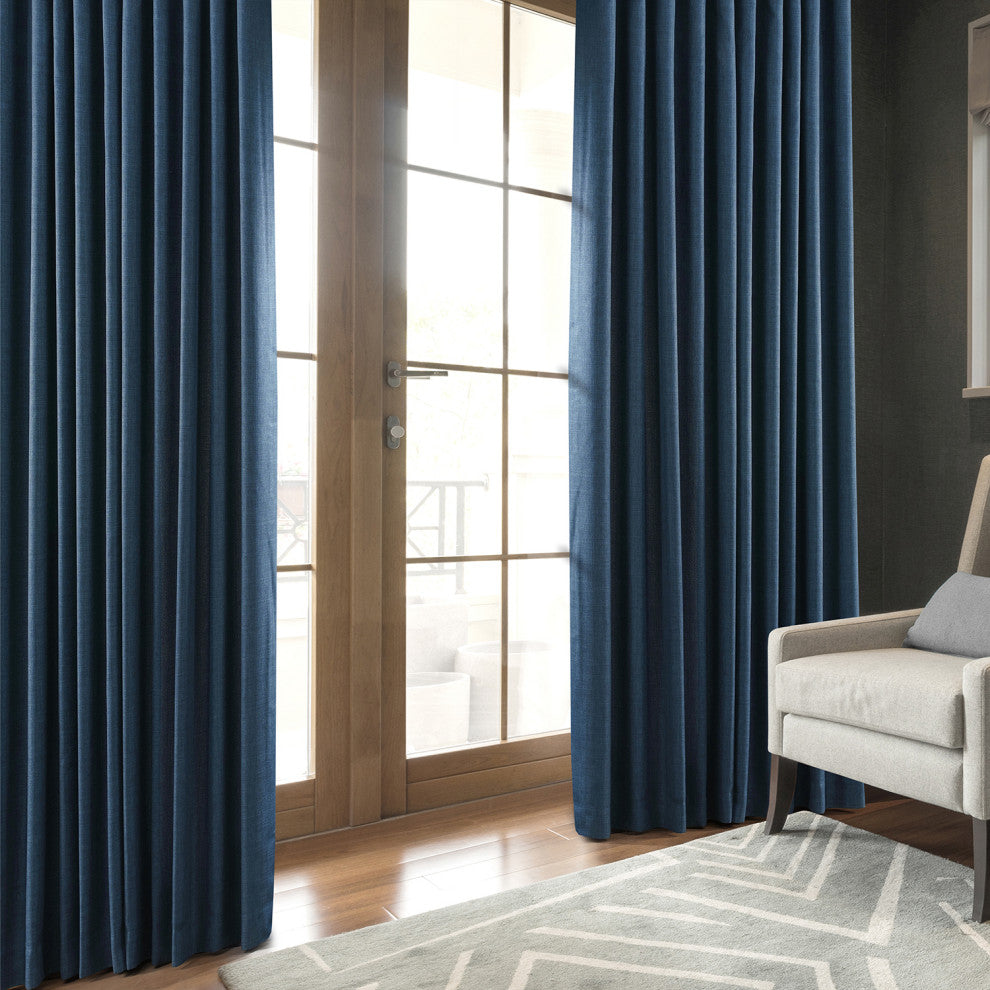Italian Faux Linen Curtain Single Panel, Sergeants Blue, 50"x120"
