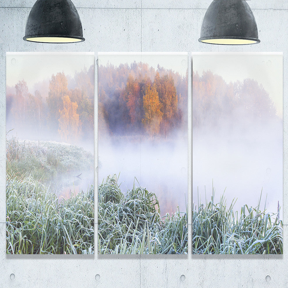 "Foggy Autumn Dawn Panorama" Metal Wall Art, 3 Panels, 36"x28"