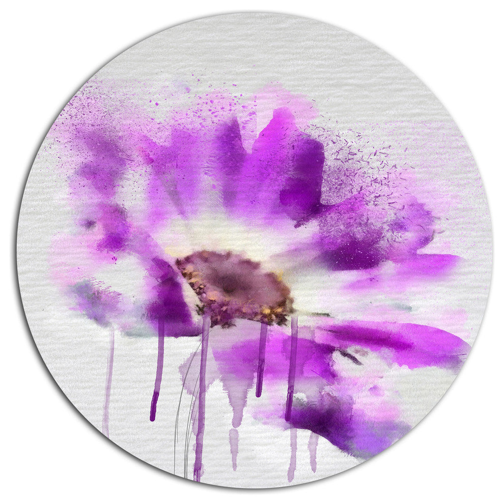 Beautiful Purple Rose Watercolor, Modern Floral Disc Metal Artwork, 36"