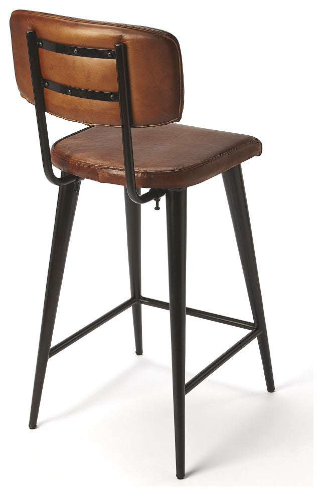 Saddle Leather Rectangular 26" Counter Stool, Dark Brown