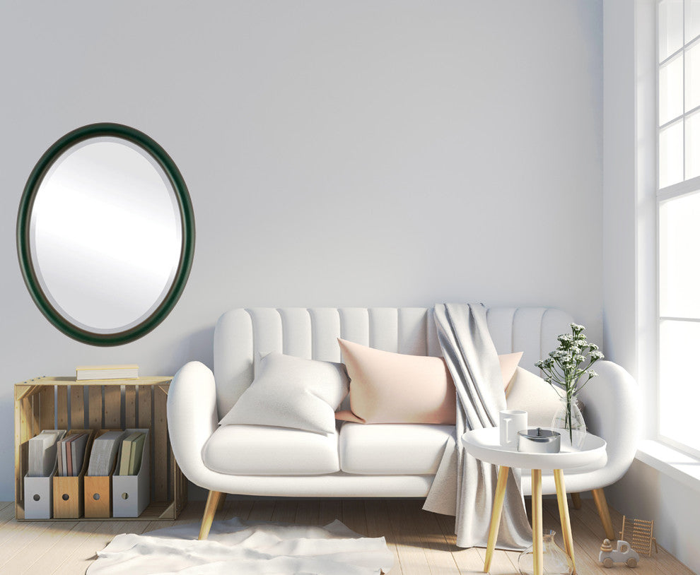 Pasadena Framed Oval Mirror, Hunter Green, 21"x25"
