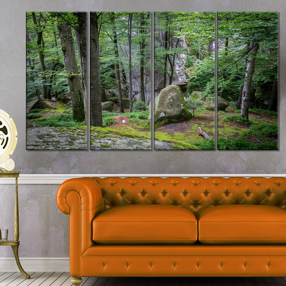 "Dense Moss Forest in Green" Landscape Art Print Canvas, 4 Panels, 48"x28"