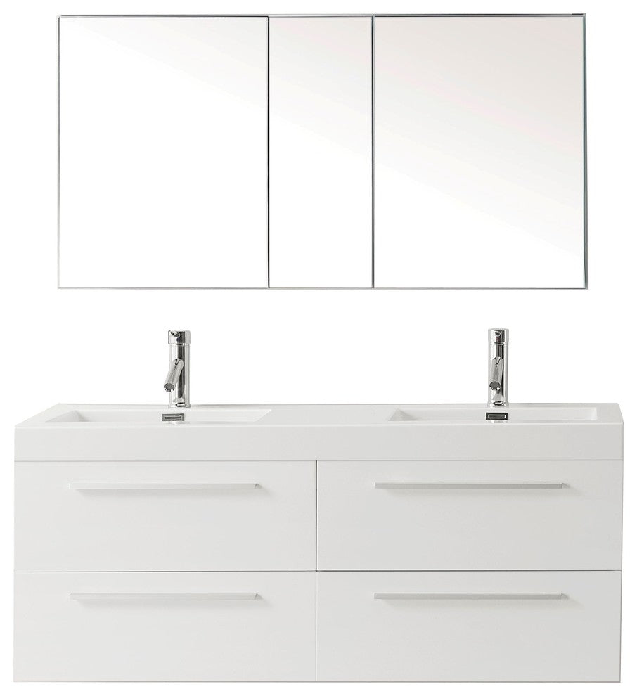 Finley 54" Double Bathroom Vanity Set, Gloss White, Polished Chrome Faucet