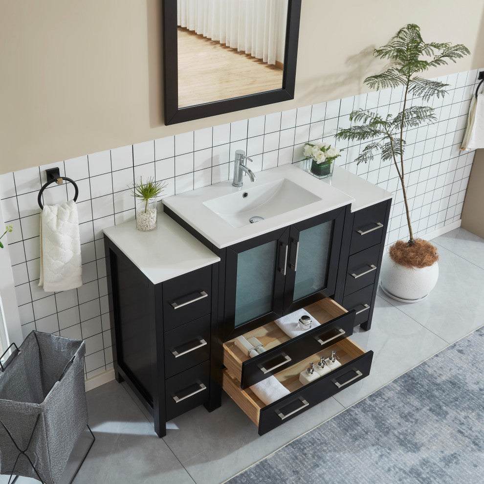 Vanity Art Single-Sink Vanity Set With Ceramic Top, 54", Espresso