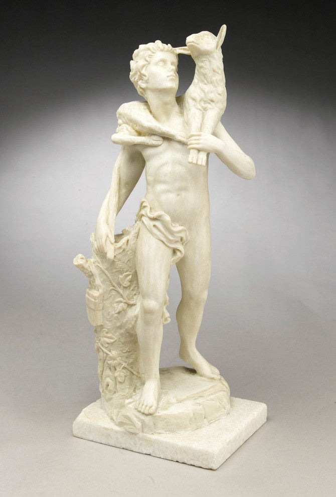 Resin Boy Carrying Lamb Figurine, Off white