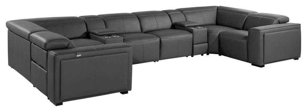 Niccolo Italian Leather 8-Piece U-Shaped 4 Power Reclining Sectional, Dark Gray.