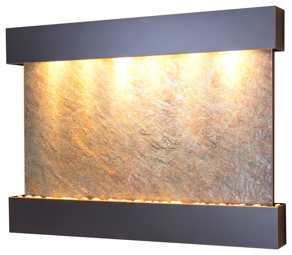 Teton Falls Water Fountain, Green Featherstone, Blackened Copper, Square Edges