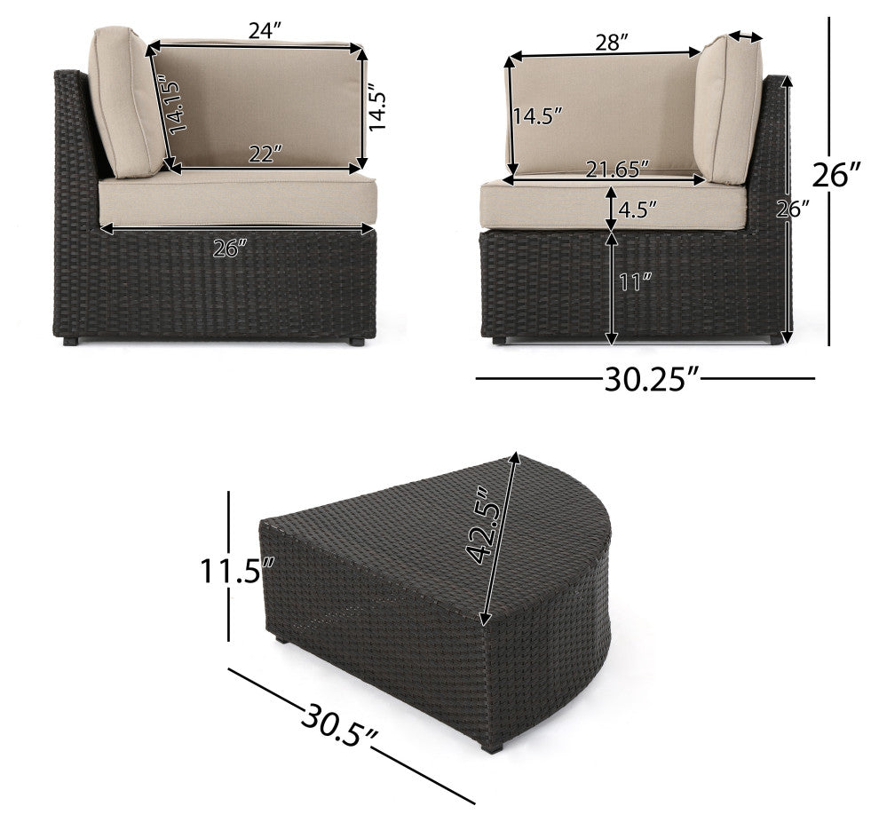 GDF Studio Reddington Outdoor 5 Seater Wicker V Shaped Sectional Sofa Set