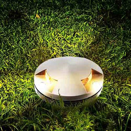 12V Composite Ground Well Light With 3-Directional Mushroom Cover, Raw Brass