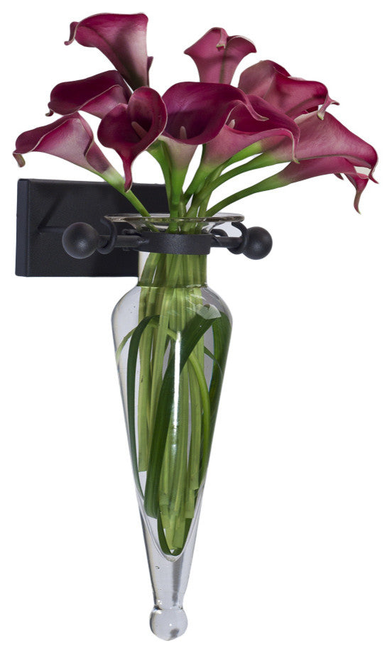 Amphora Vase on Iron Sconce With Finials, Clear