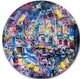 Surreal City In Graphics, Abstract Disc Metal Artwork, 23"