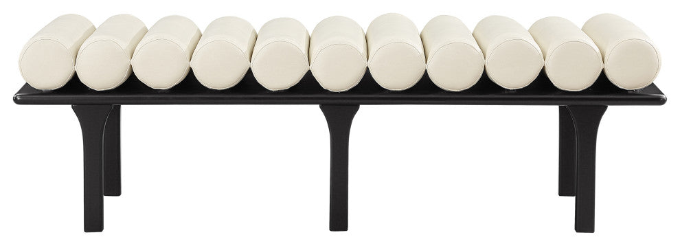 Landon Faux Leather Bench, Cream, Black Finish