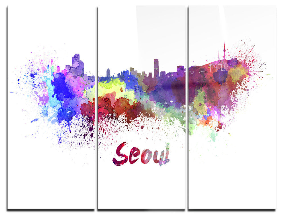 "Seoul Skyline" Glossy Metal Wall Art, 3 Panels, 36"x28"