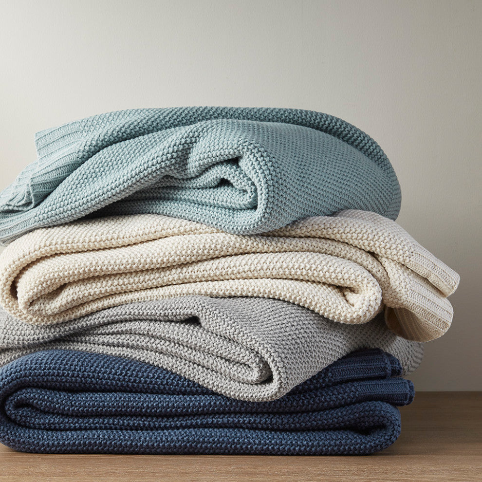 INK+IVY Bree Knit Blanket, Light Blue
