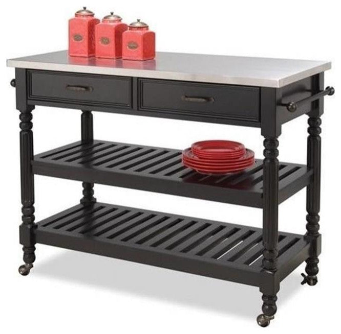 Homestyles General Line Wood Rolling Kitchen Cart in Black