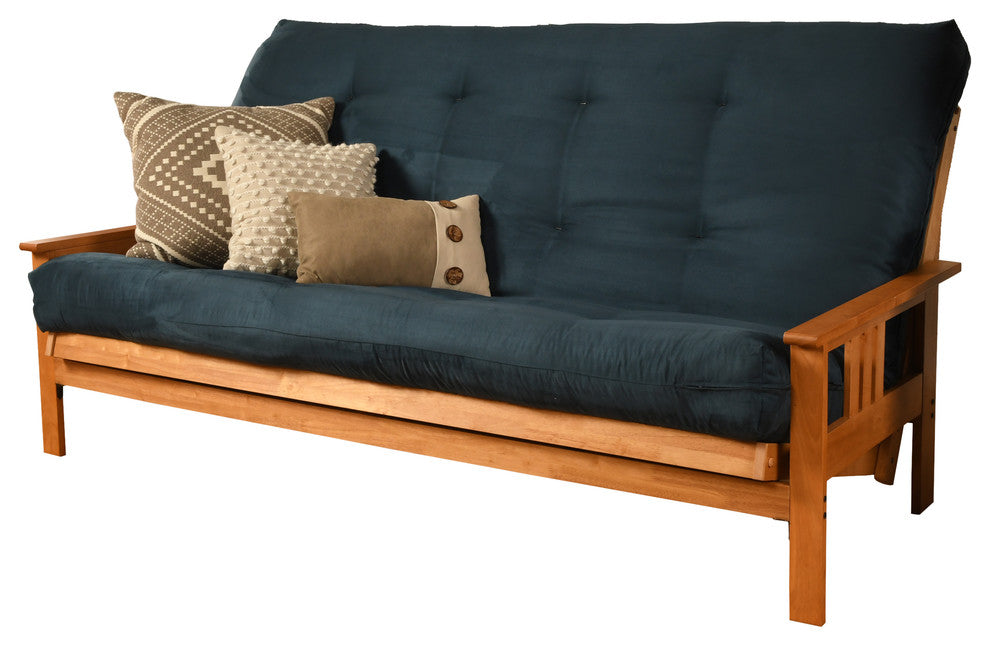 Caleb Frame Queen Futon With Butternut Finish, Suede Blue