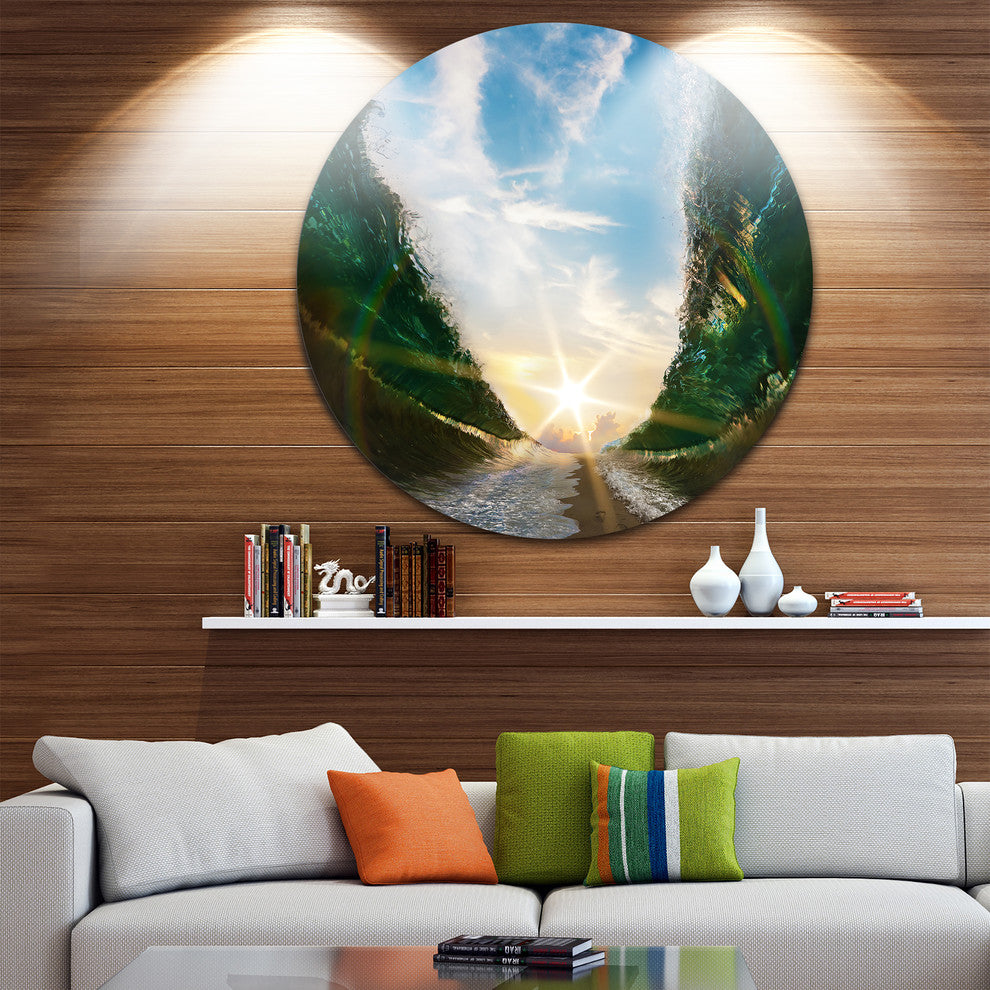 Sandy Path To The Sun In Parted Sea, Seashore Round Wall Art, 36"