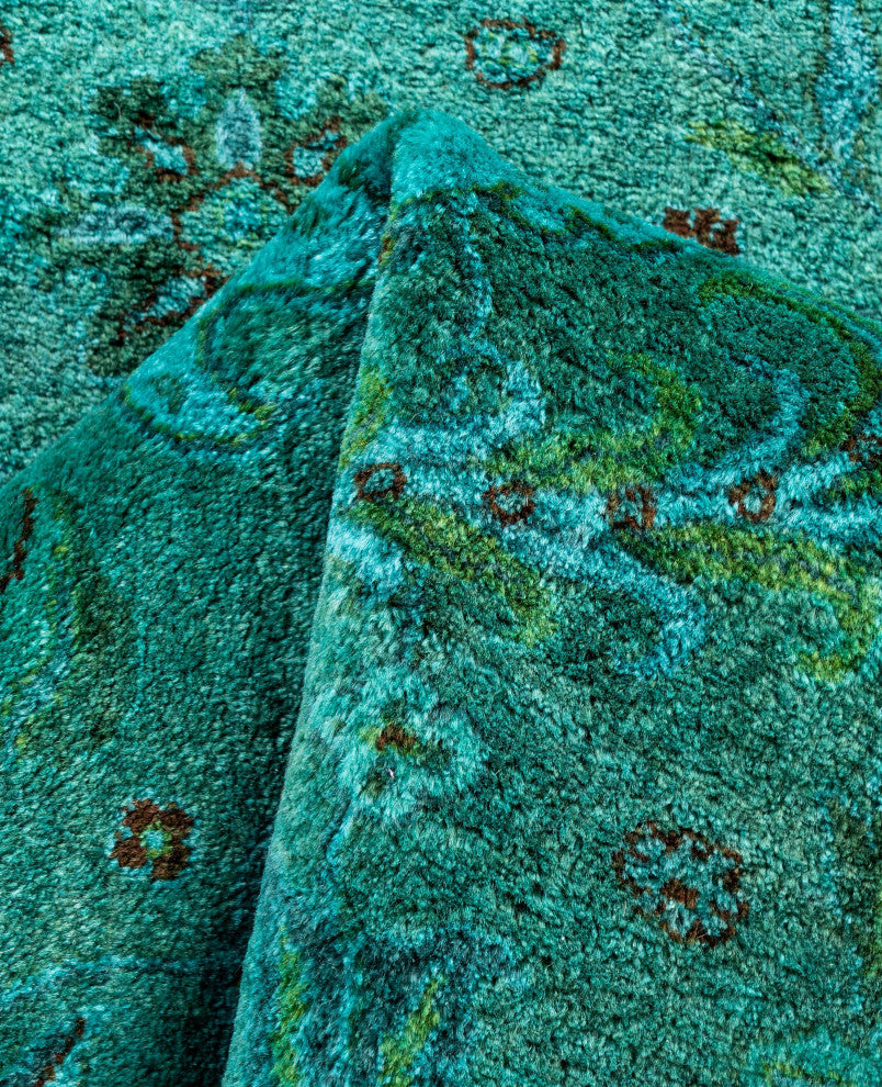 Overdyed One-of-a-Kind Hand-Knotted Area Rug Green, 2' 7" x 12' 2"