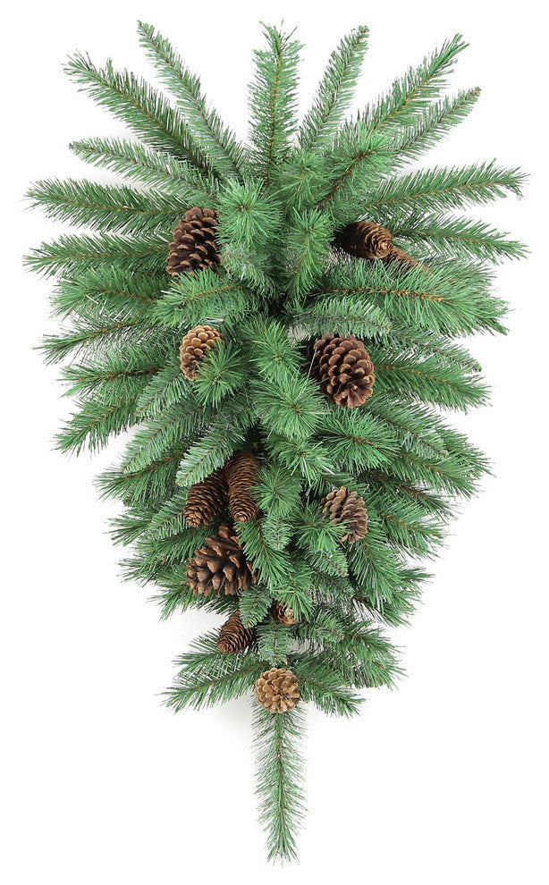 36" Christmas Pine Teardrop Swag with Natural Pine Cone 72 Tips