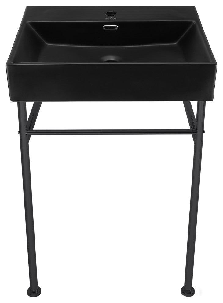 Claire 24" Ceramic Console Sink Matte Black Basin Black Legs