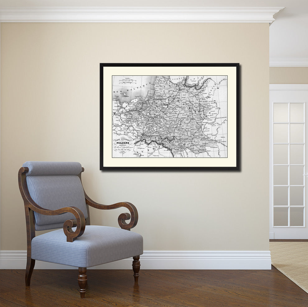 Poland Prussia Germany Vintage B&W Map Canvas Print, 28"x37"