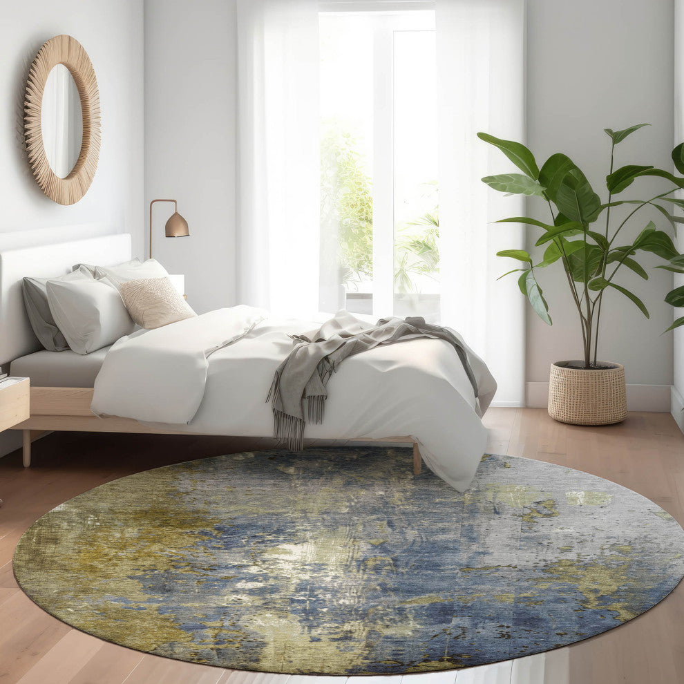 Machine Washable Indoor/Outdoor Chantille ACN1870 Khaki 8' x 8' Round Rug