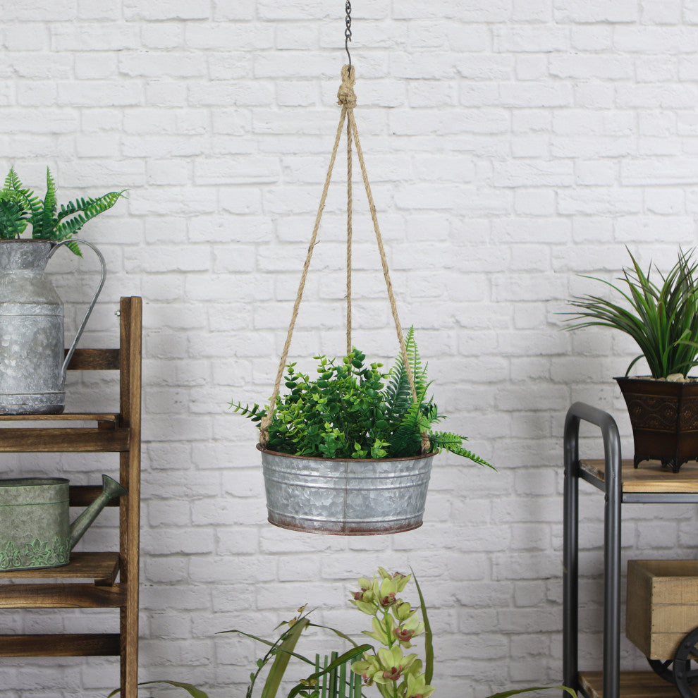 Round Galvanized Metal Rope Hanging Metal Planter
