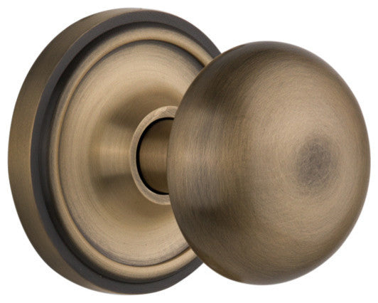 Classic Rosette Interior Mortise New York Door Knob, Antique Brass
