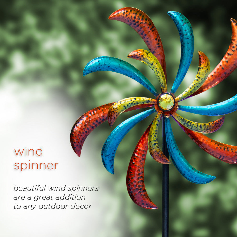 63" Tall Outdoor Curved Blade Windmill Stake Kinetic Spinner